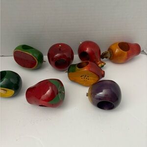 Vintage Wooden Fruit Napkin Rings Set 8 Hand Painted